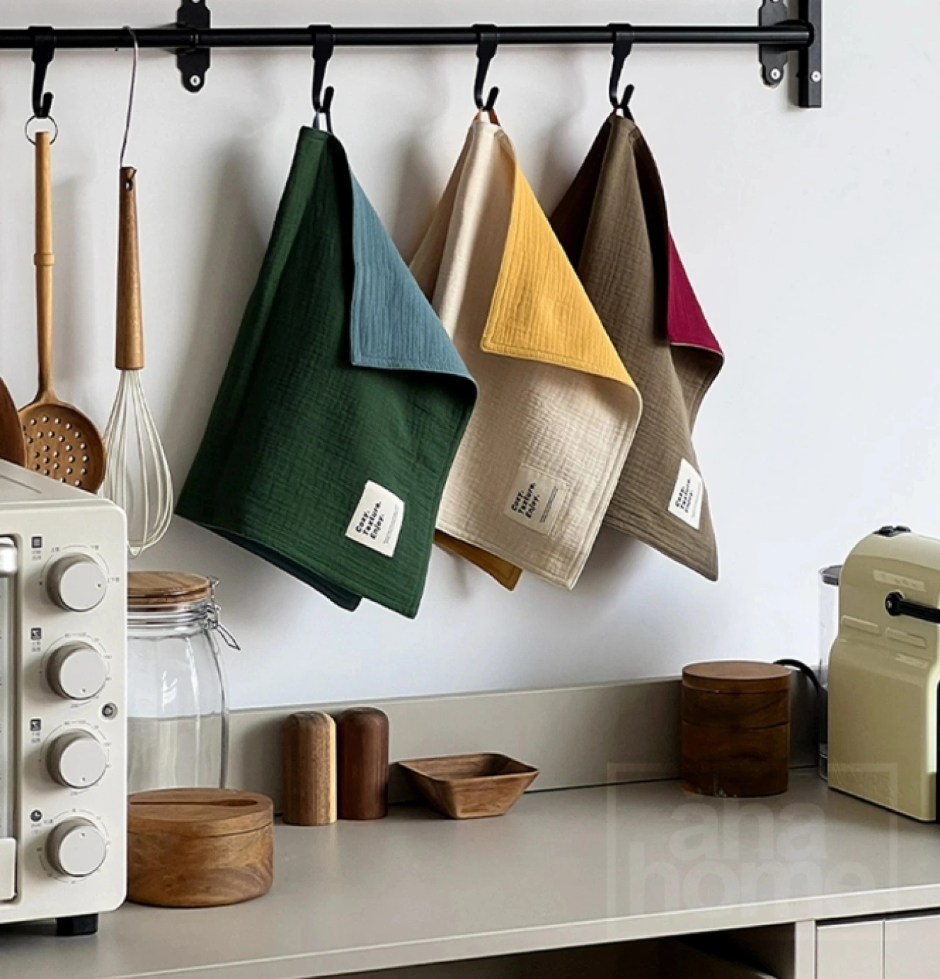 Двухстороннее хлопковое полотенце AhaHome в скандинавском стиле (бордовый, хаки) картинка