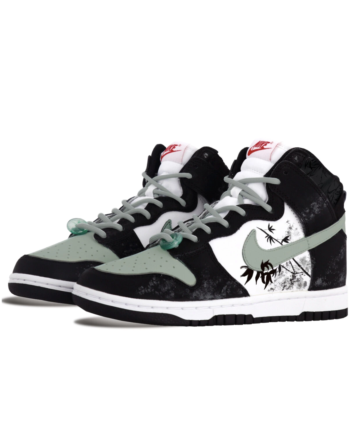 Nike Dunk High мужские и женские кроссовки черно-зеленые картинка