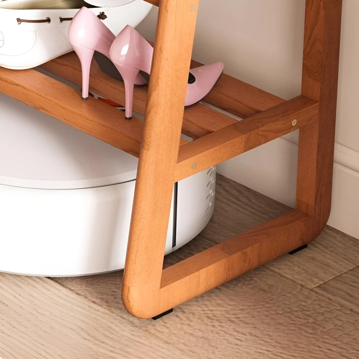 Обувница-банкетка с мягким сиденьем из массива дерева 80см (Бежевый) картинка