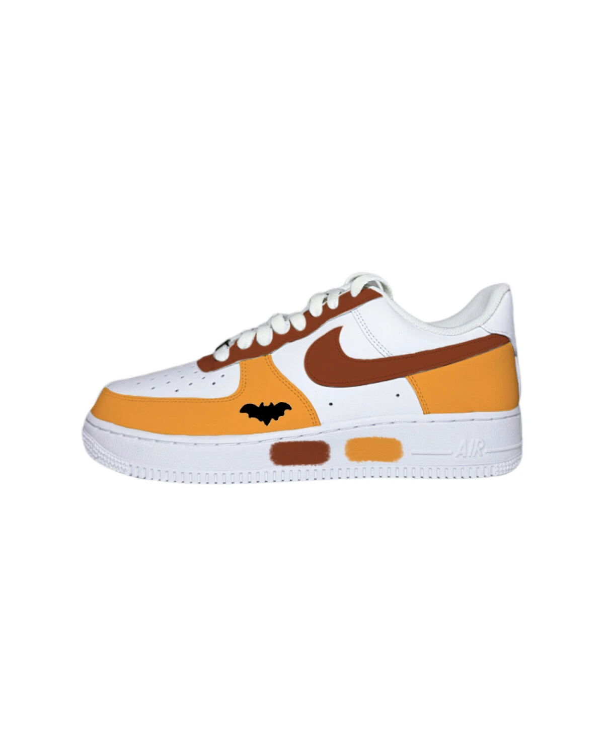 Nike Air Force 1 07 мужские кроссовки из натуральной кожи белые с оранжево-коричневыми вставками картинка