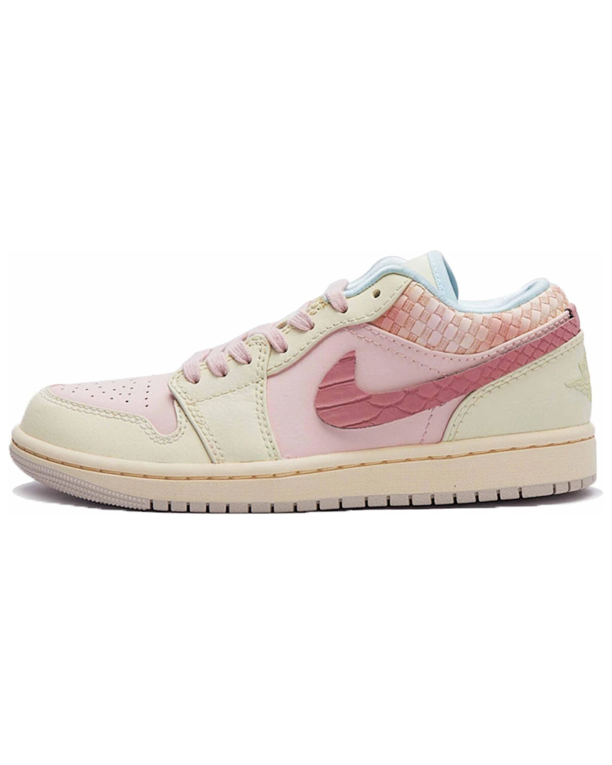 Jordan Air Jordan 1 женские кроссовки розово-бежевые с принтом змеи картинка