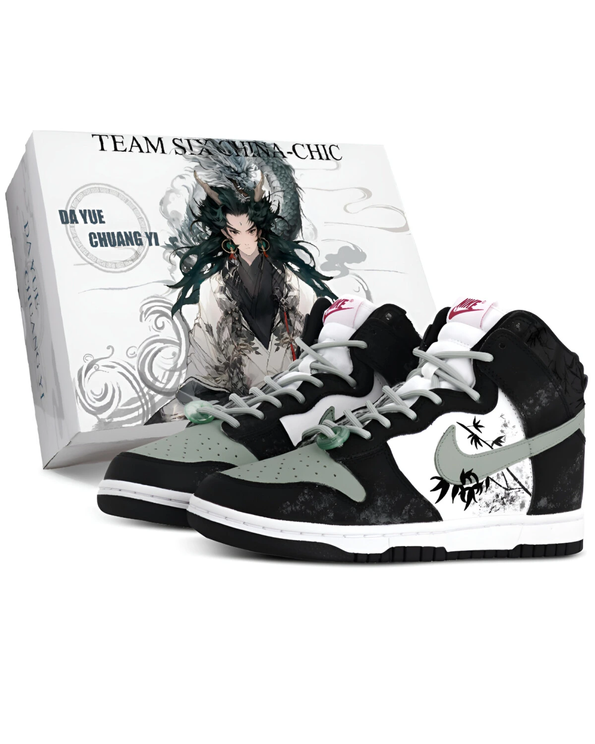 Nike Dunk High мужские и женские кроссовки черно-зеленые картинка