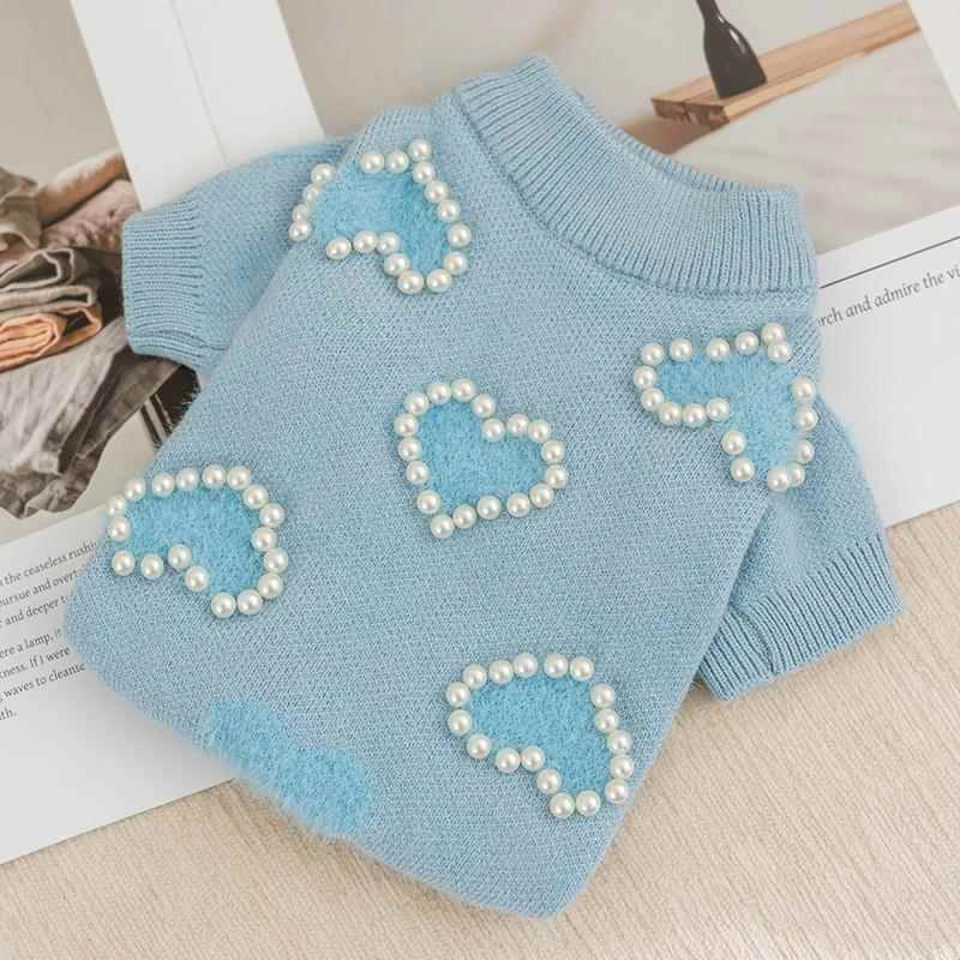 Вязаный кардиган для собак и кошек, осенне-зимний (голубой) картинка