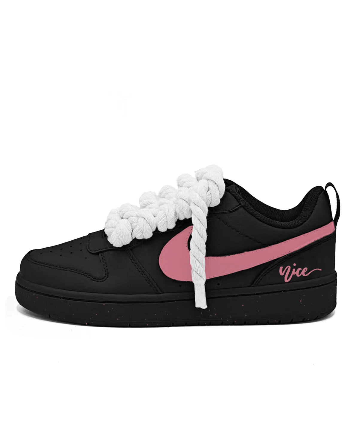 Nike Court Borough детские кеды из кожи черно-розовые картинка