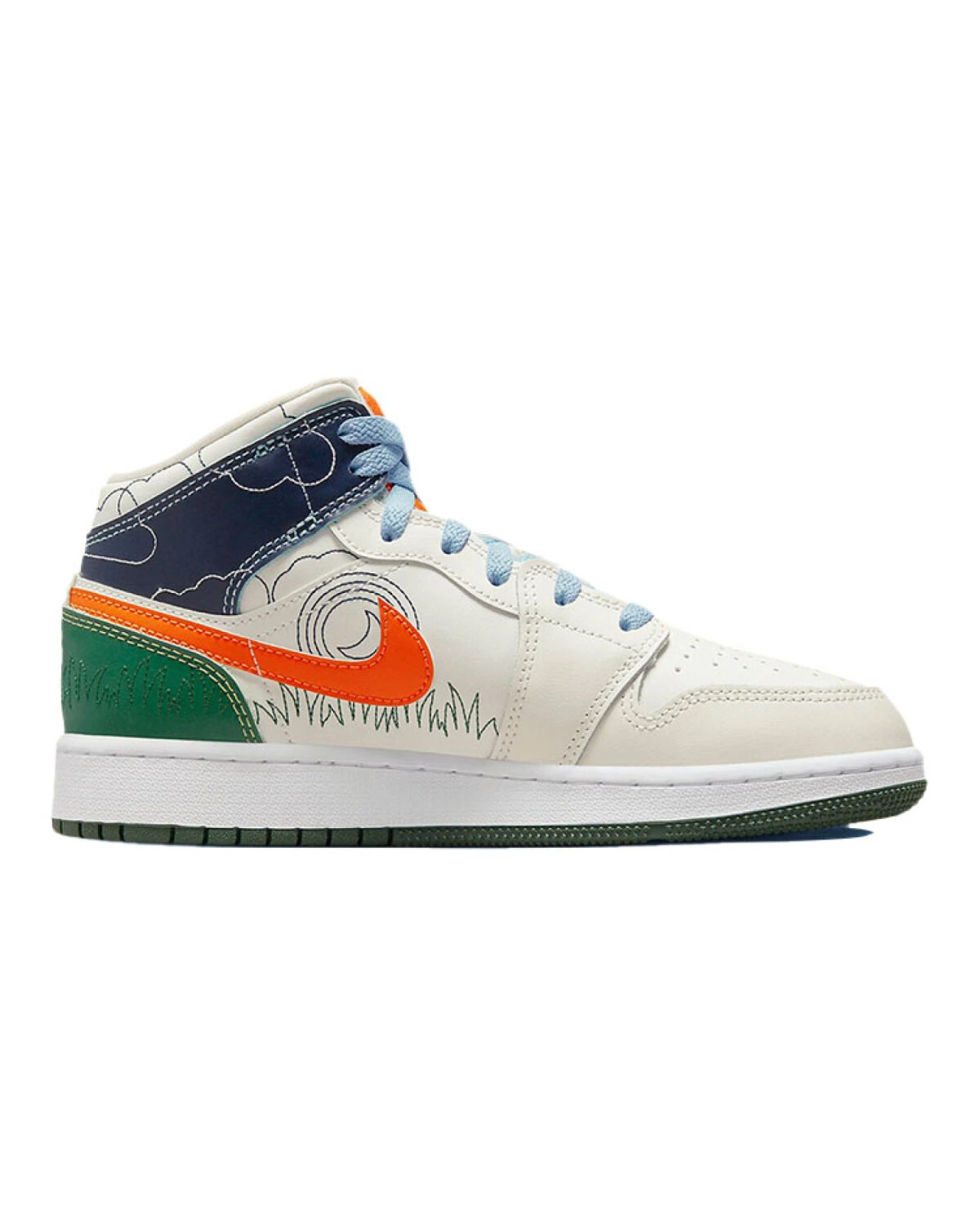 Jordan Air Jordan 1 Mid SE "Stitch" детские баскетбольные кроссовки бело-оранжевые картинка