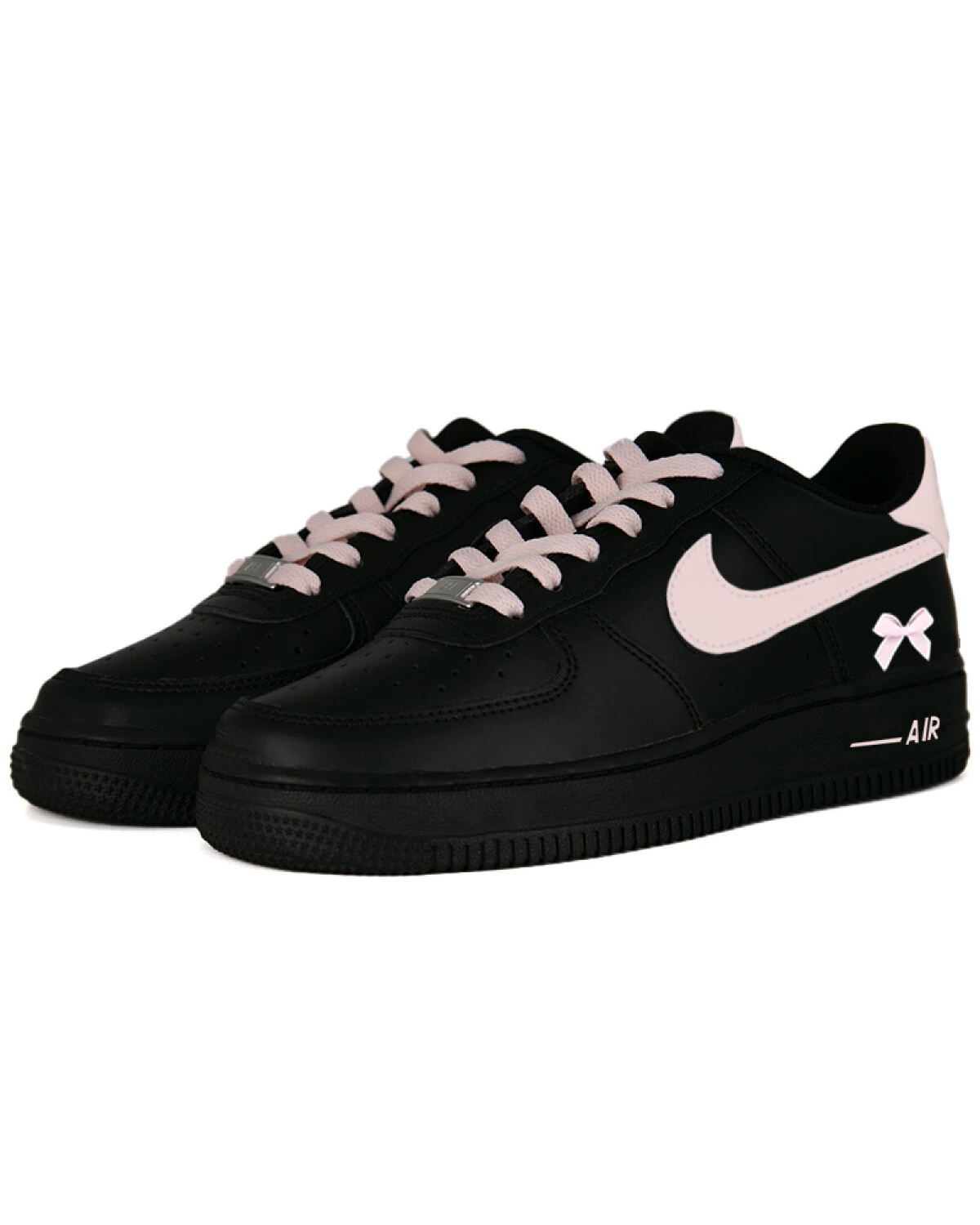 Nike Air Force 1 Black Knight унисекс кроссовки черно-розовые с бантом картинка