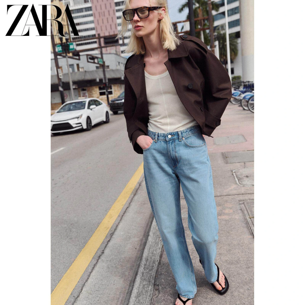 ZARA женский короткий тренч с длинным рукавом и отложным воротником картинка