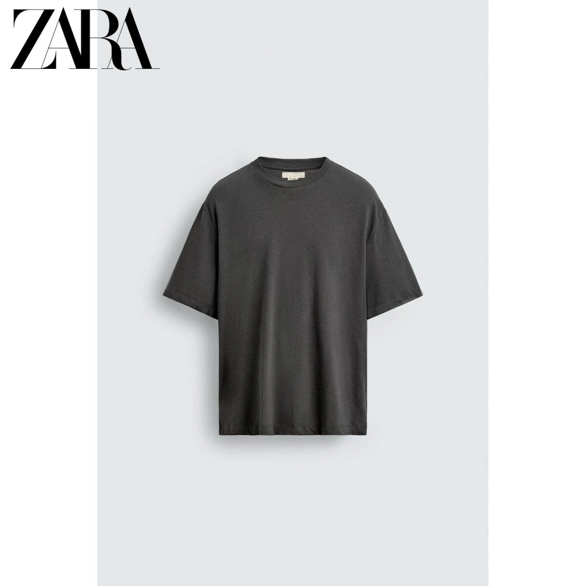 ZARA мужские футболки свободного кроя из хлопка и льна в сером цвете картинка