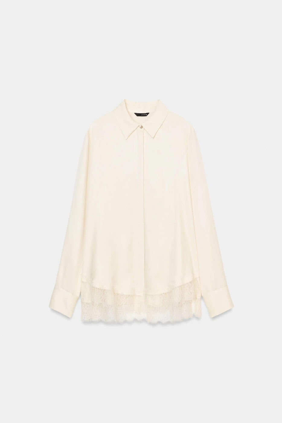 ZARA женская рубашка с кружевной отделкой сатиновая белая картинка