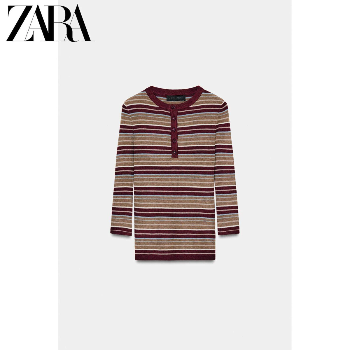 ZARA женский вязаный топ с круглым вырезом и рукавами ¾ в полоску картинка