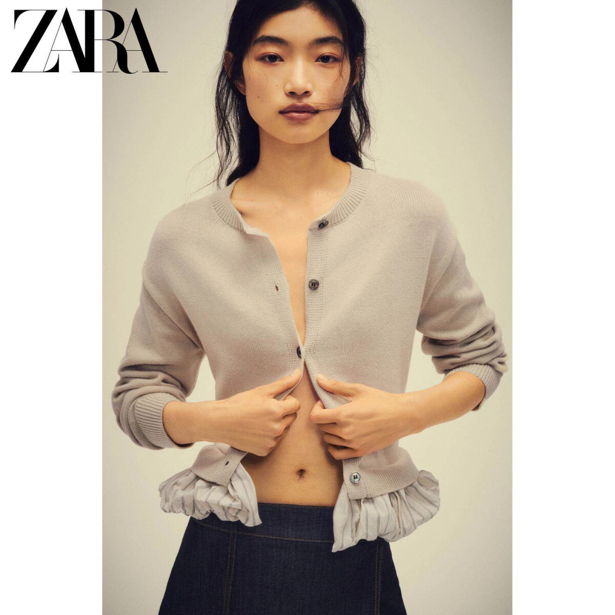 ZARA женский повседневный кардиган с длинным рукавом сплайсинг картинка