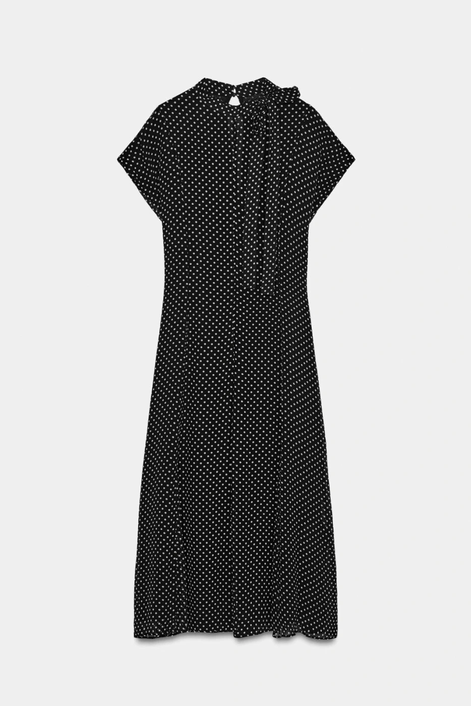 ZARA женское платье миди с коротким рукавом и круглым вырезом в горох картинка