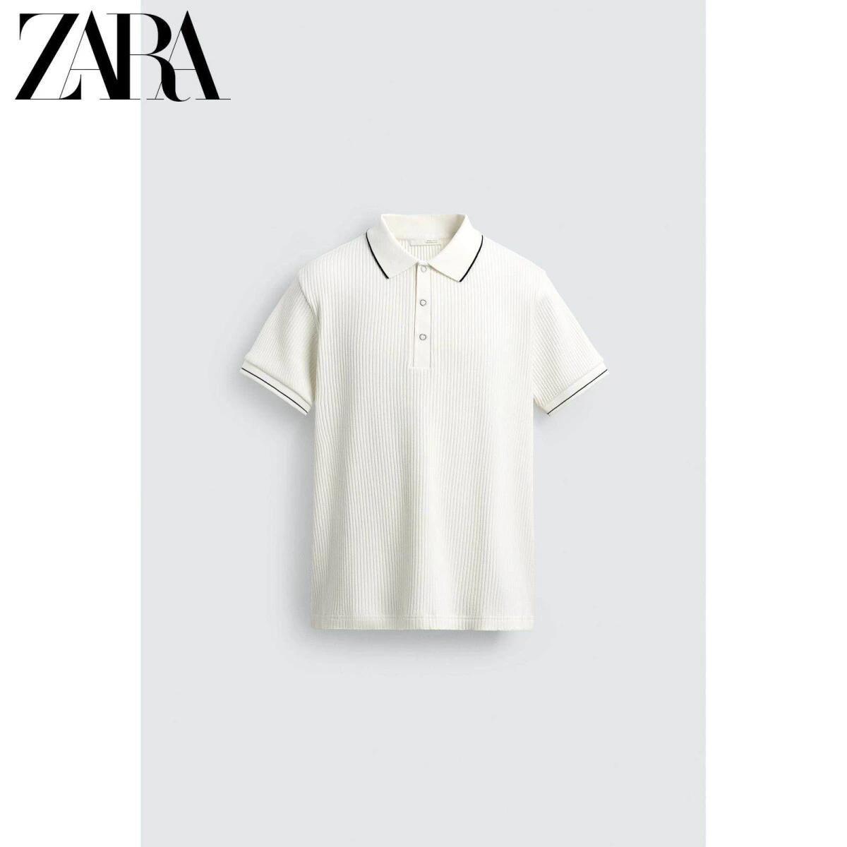 ZARA мужская рифленая футболка-поло из хлопка с эластаном картинка