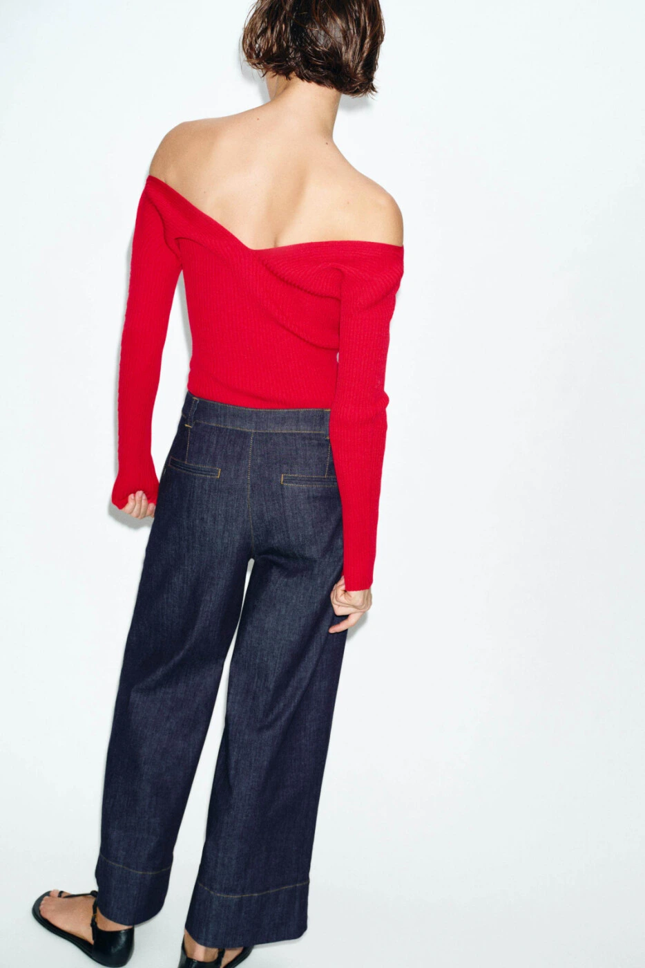 ZARA Z1975 женские средние свободные джинсы широкие с хлопком и эластаном картинка