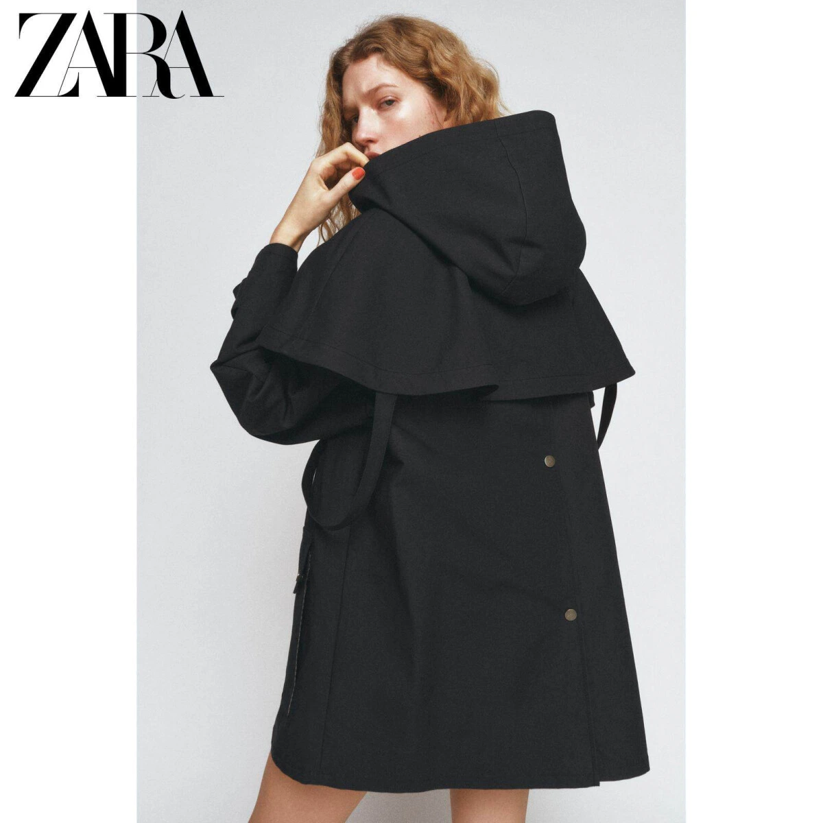 ZARA женский тренч с капюшоном и контрастным воротником из хлопка картинка