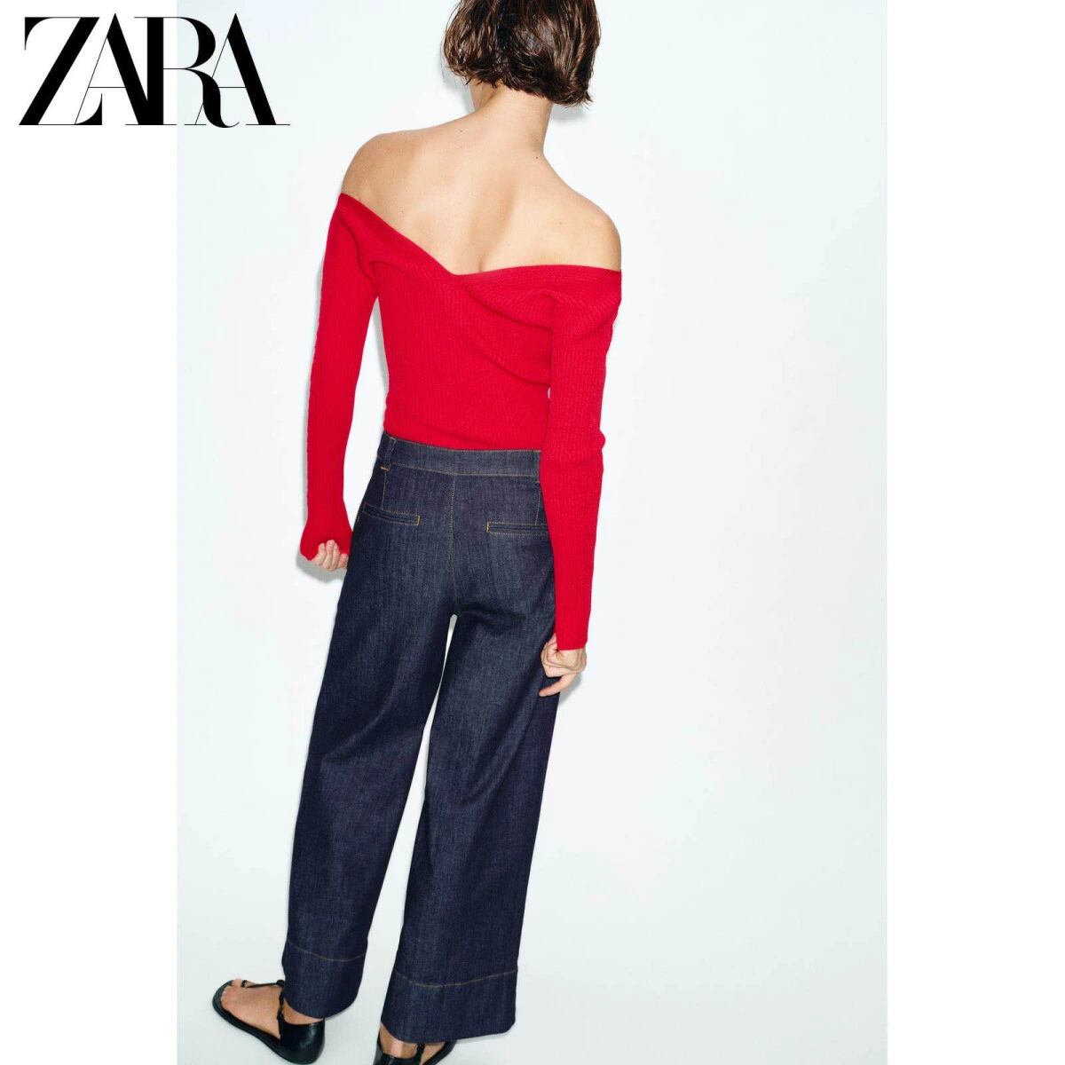 ZARA Z1975 женские средние свободные джинсы широкие с хлопком и эластаном картинка