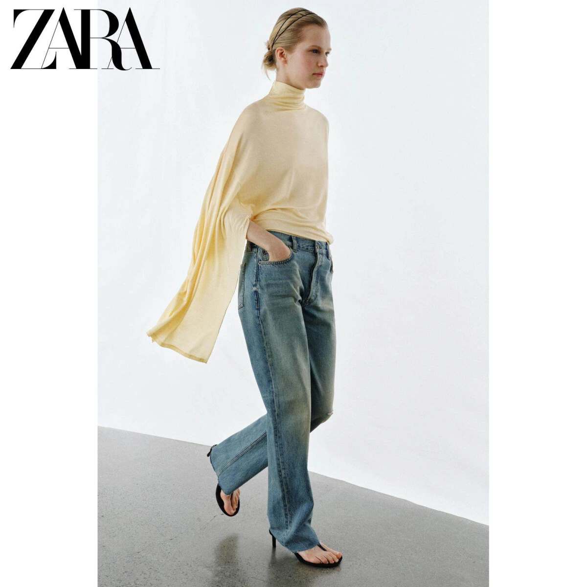 ZARA ZW женские джинсы средней посадки с эффектом стирки прямые картинка