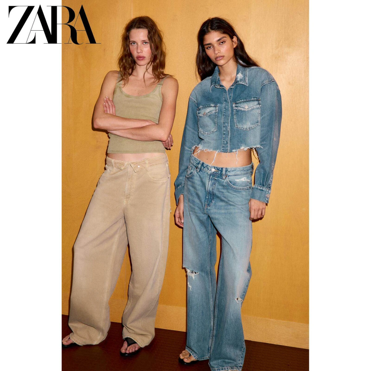 ZARA TRF женские рваные джинсы boyfriend средней посадки синие картинка
