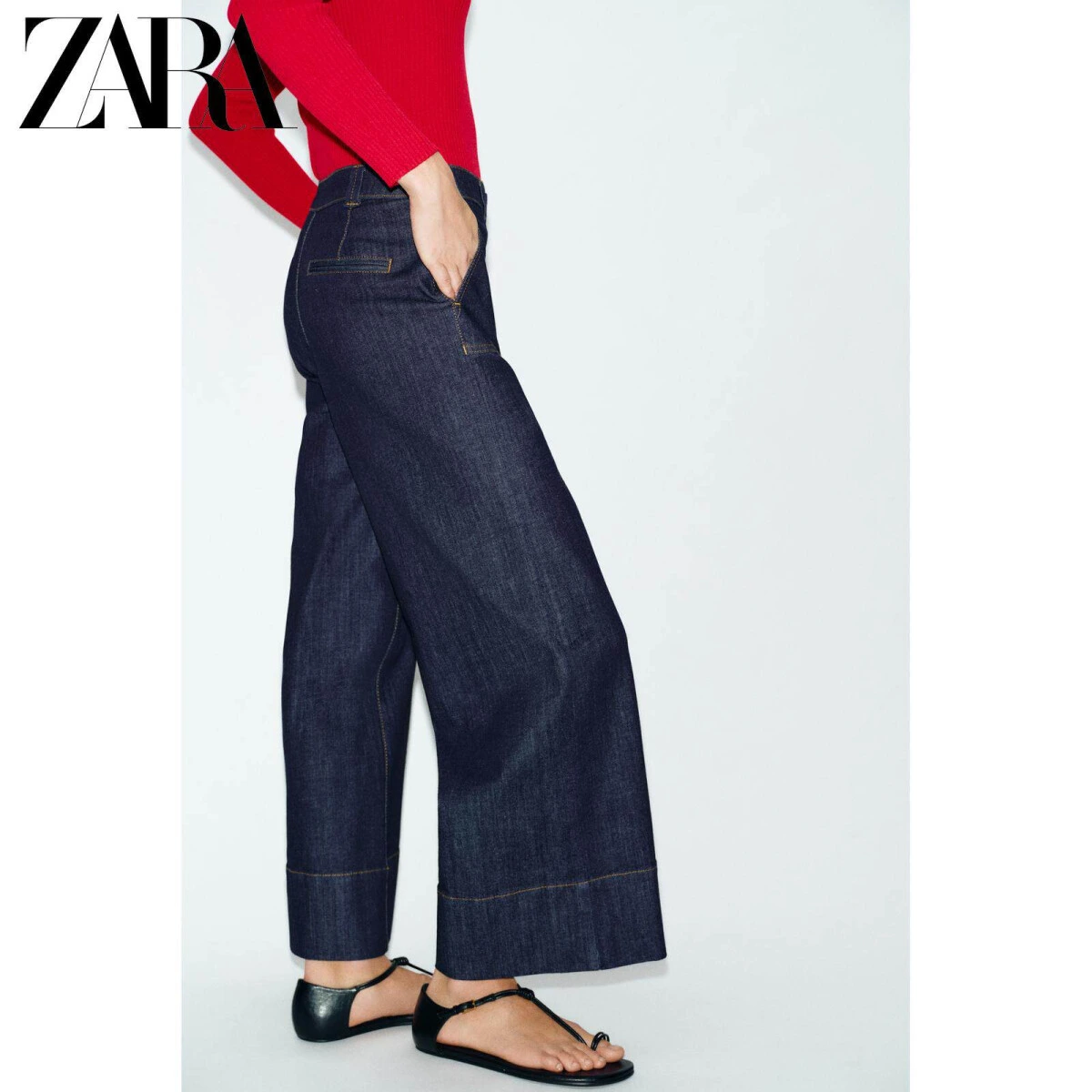 ZARA Z1975 женские средние свободные джинсы широкие с хлопком и эластаном картинка
