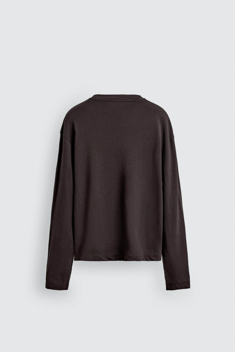 ZARA мужская свободная футболка из хлопка и льна с длинным рукавом в коричневом цвете картинка