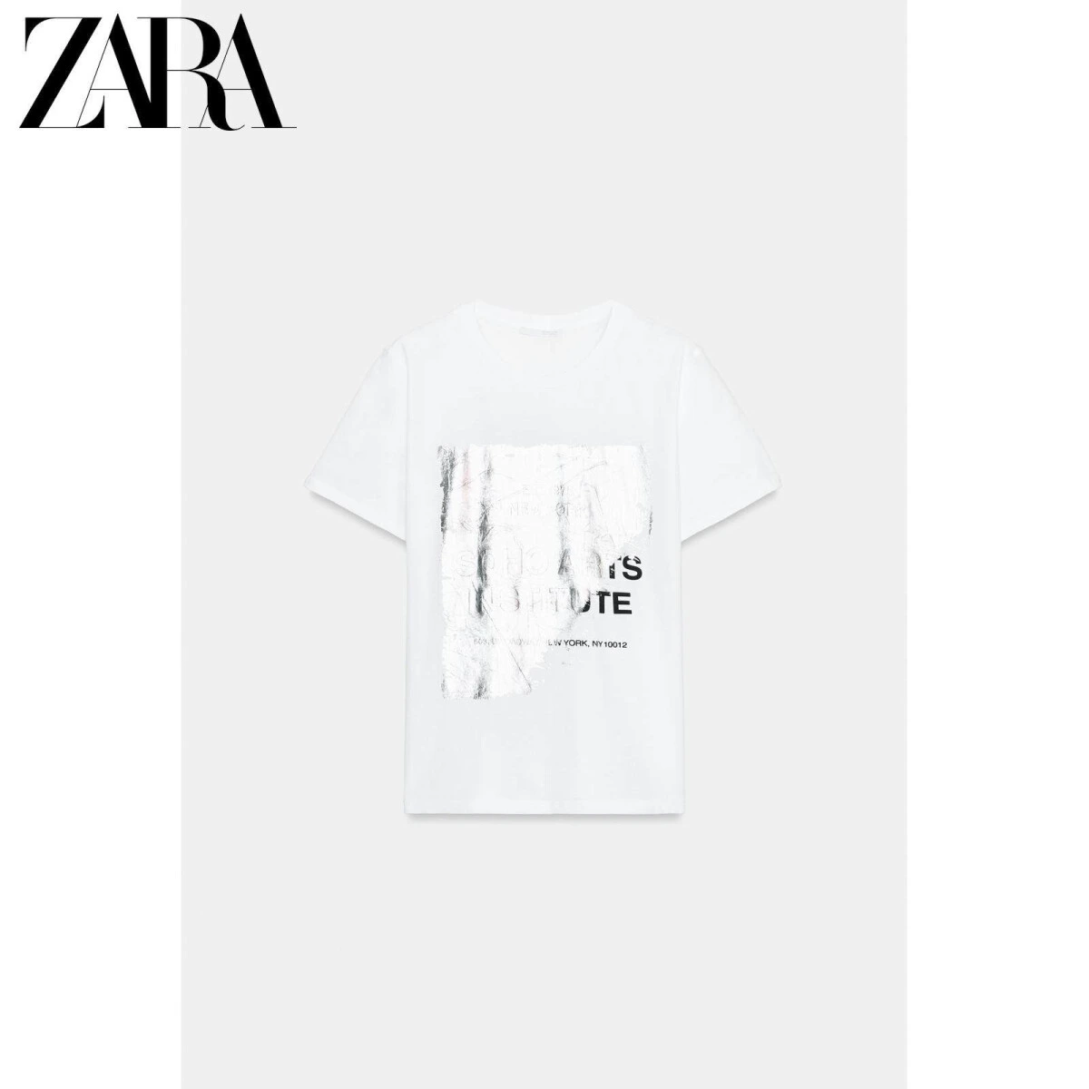 ZARA женская хлопковая футболка с металлическим принтом круглый вырез в серебряном цвете картинка