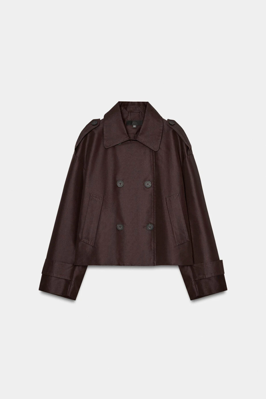 ZARA женский короткий тренч с длинным рукавом и отложным воротником картинка