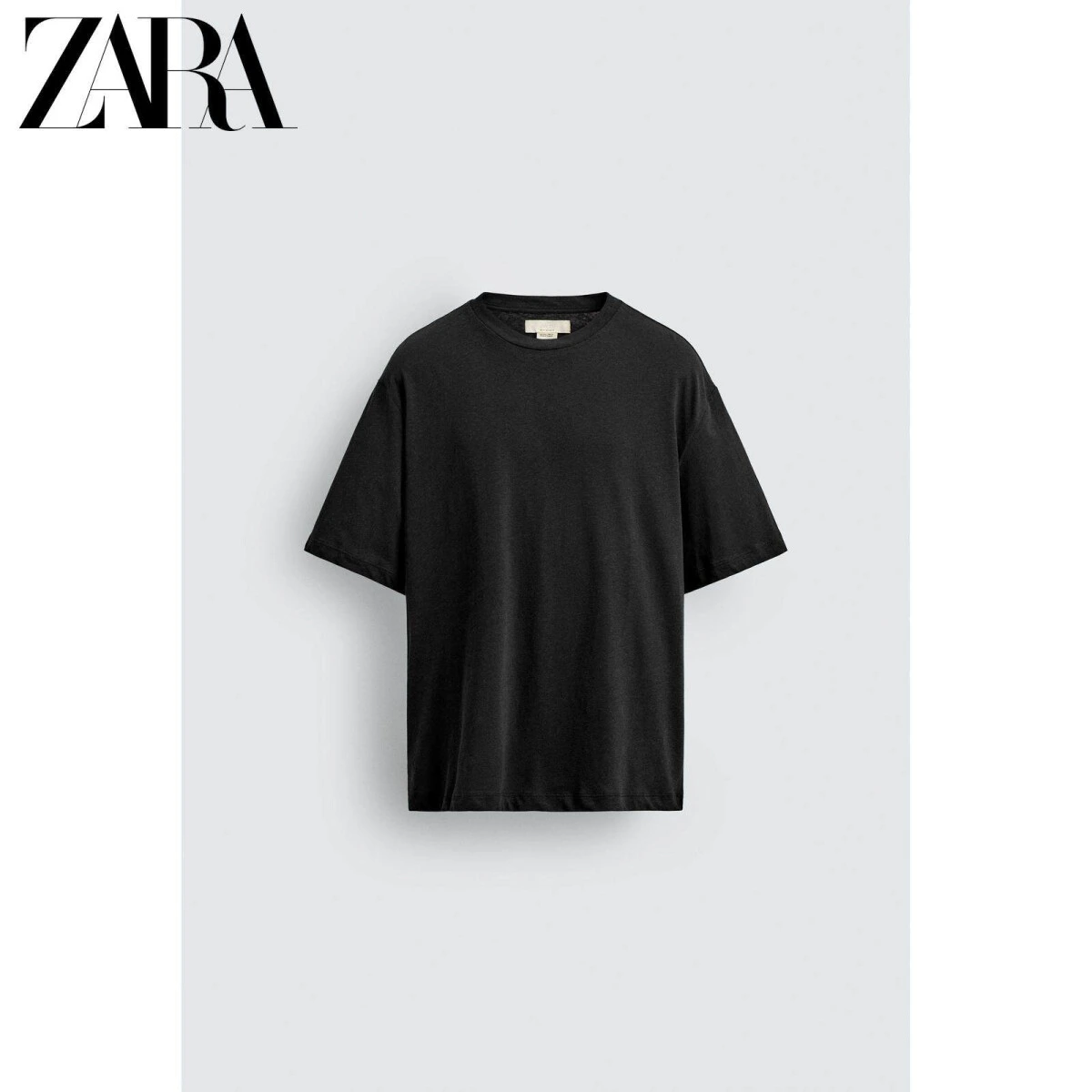 ZARA мужские футболки свободного кроя из хлопка и льна в чёрном цвете картинка