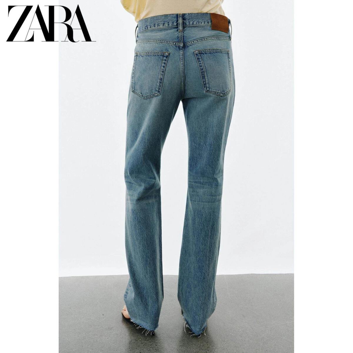 ZARA ZW женские джинсы средней посадки с эффектом стирки прямые картинка
