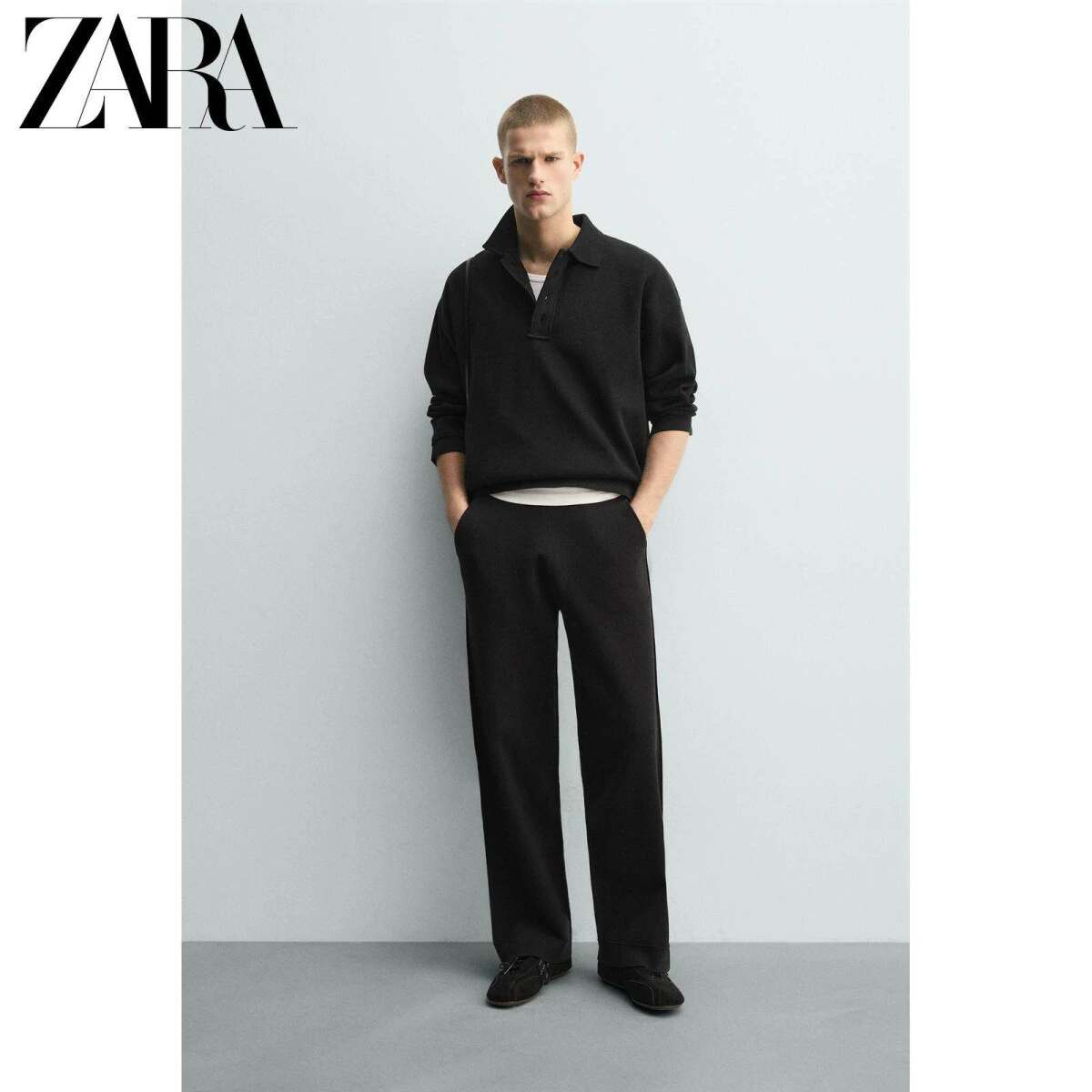 ZARA мужское хлопковое поло свободного кроя весна 2026 картинка