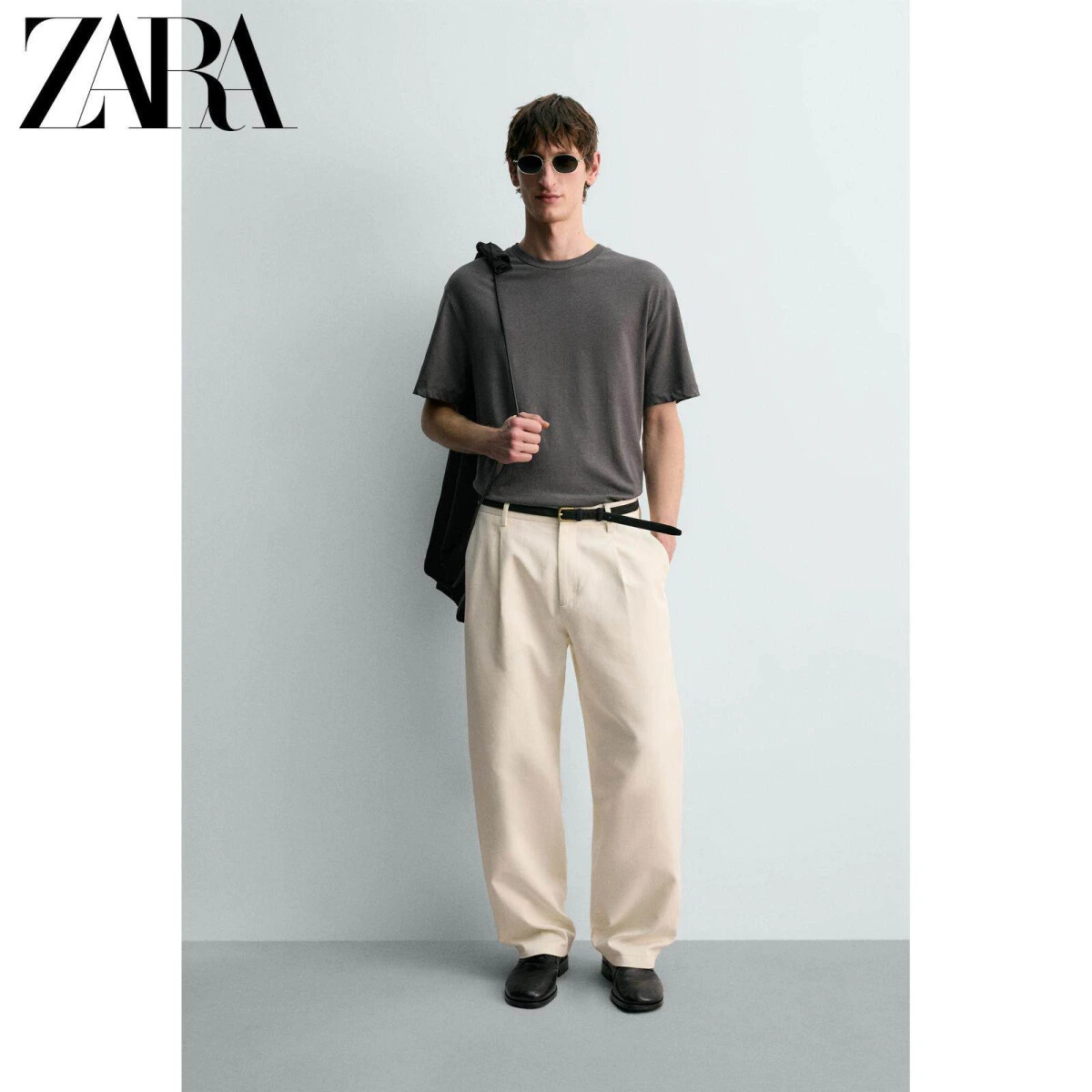 ZARA мужские футболки свободного кроя из хлопка и льна в белом цвете картинка