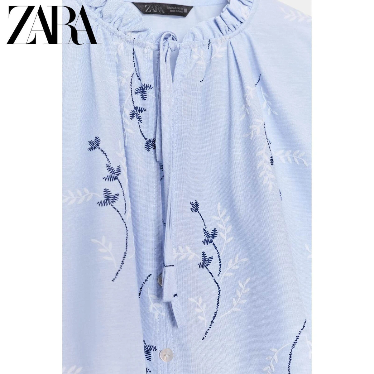 ZARA женская блузка с вышитым принтом и круглым вырезом картинка