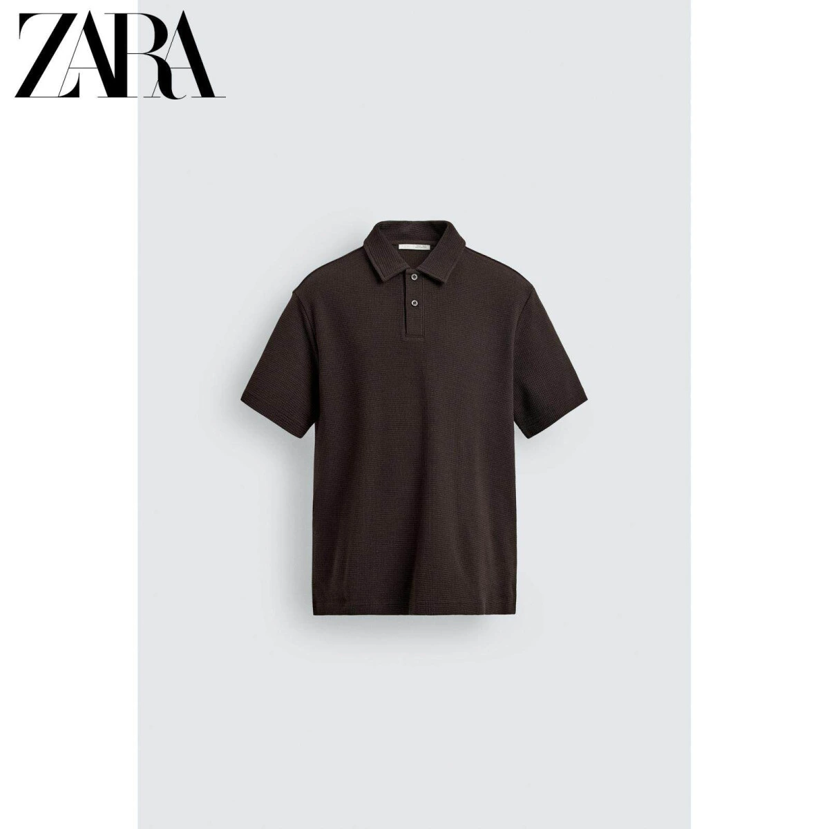 ZARA мужские поло с вафельной текстурой приталенного кроя картинка