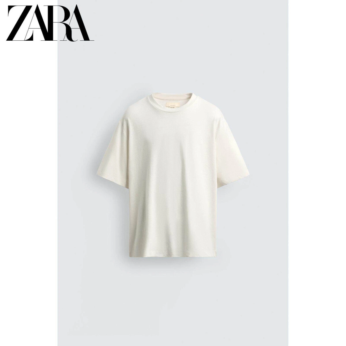 ZARA мужские футболки свободного кроя из хлопка и льна в белом цвете картинка
