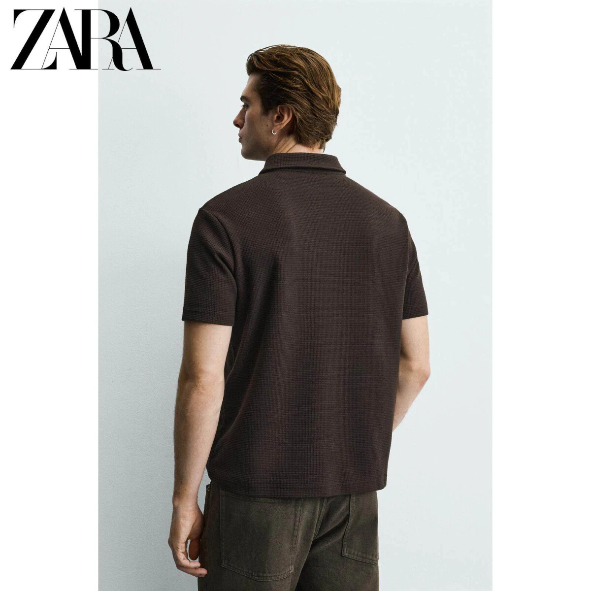 ZARA мужские поло с вафельной текстурой приталенного кроя картинка
