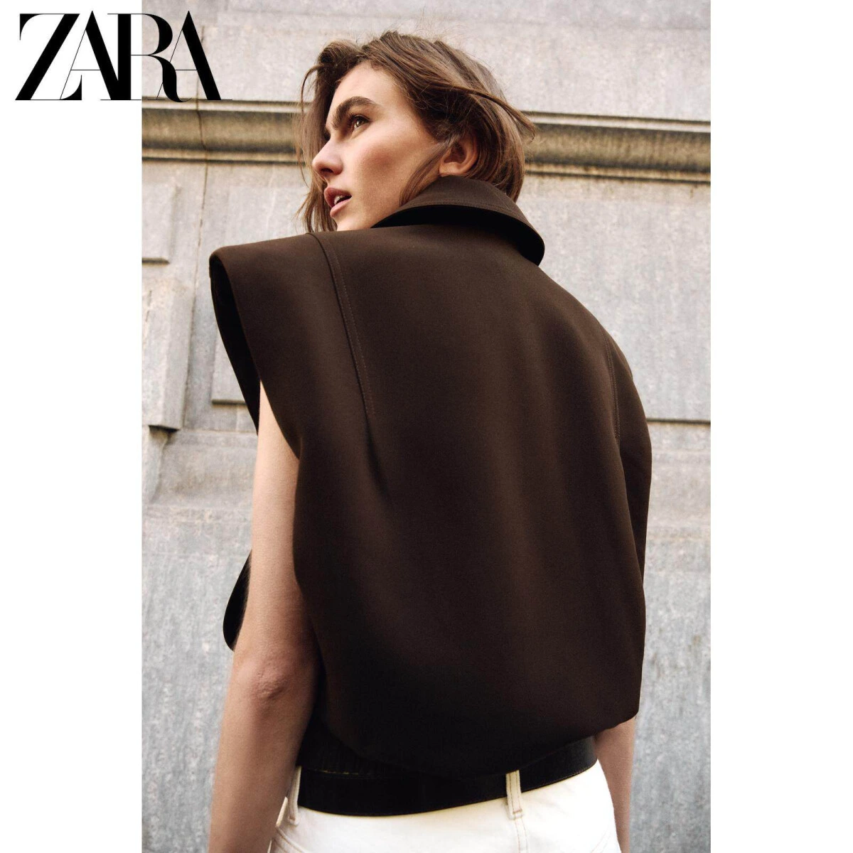 ZARA женский жилет без рукавов с отложным воротником и подплечниками картинка