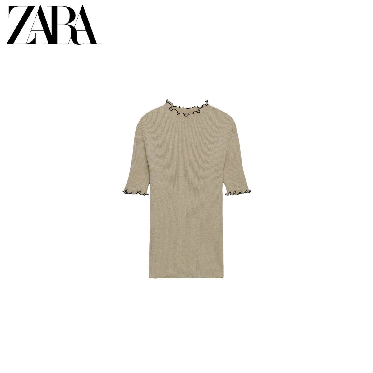 ZARA женский вязаный топ однотонный с круглым вырезом бежевый картинка