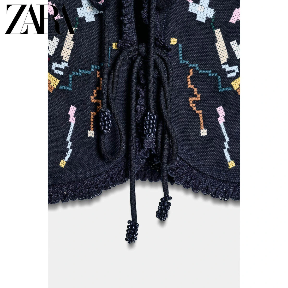 ZARA женская рубашка с V-вырезом и цветочной вышивкой из лайоселя картинка