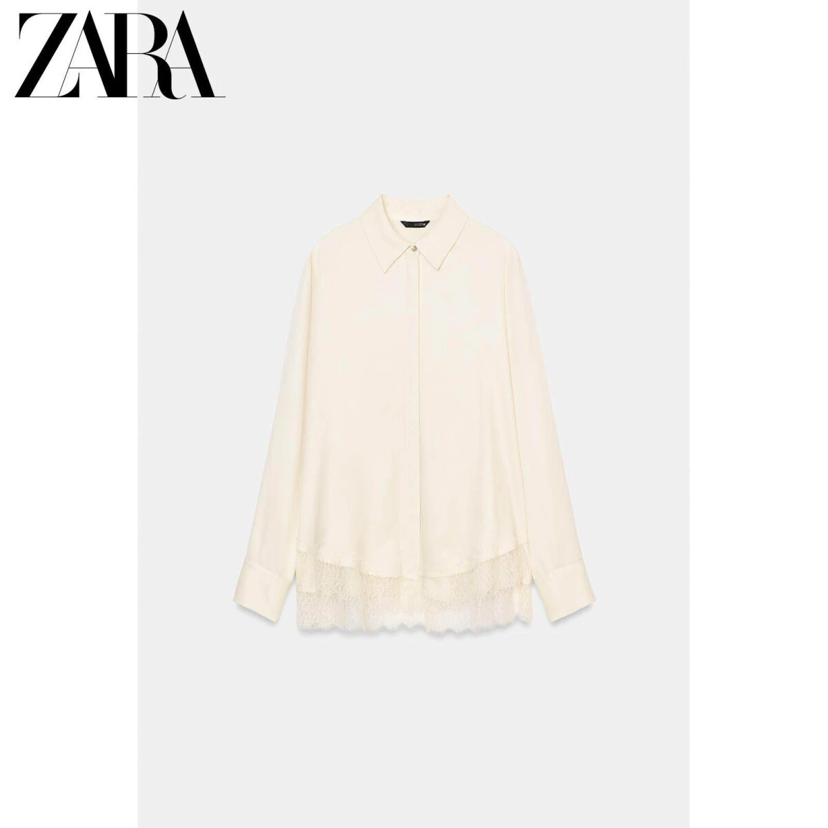ZARA женская рубашка с кружевной отделкой сатиновая белая картинка