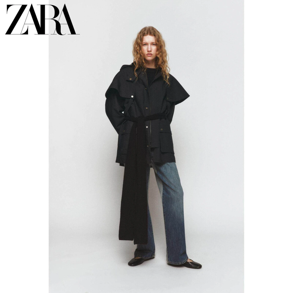 ZARA женский тренч с капюшоном и контрастным воротником из хлопка картинка