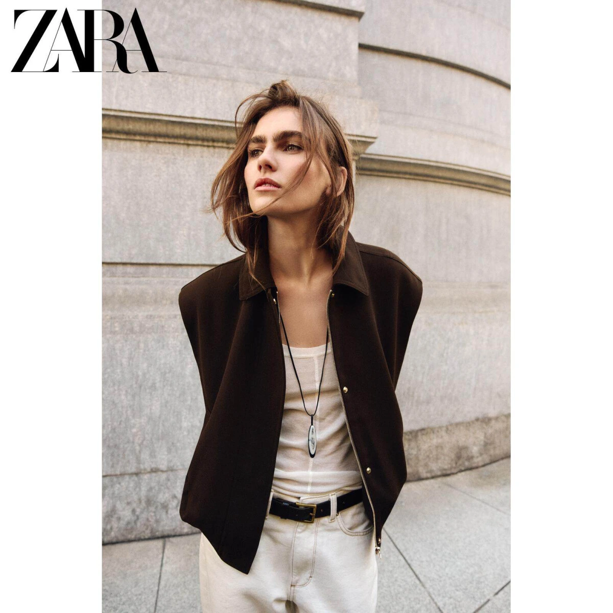 ZARA женский жилет без рукавов с отложным воротником и подплечниками картинка