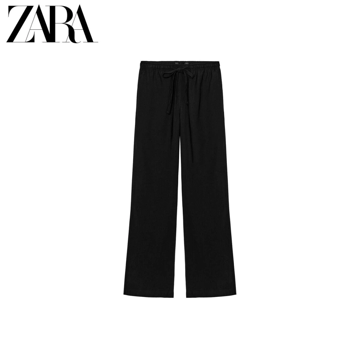 ZARA женские прямые брюки средней посадки эластичный пояс черные картинка