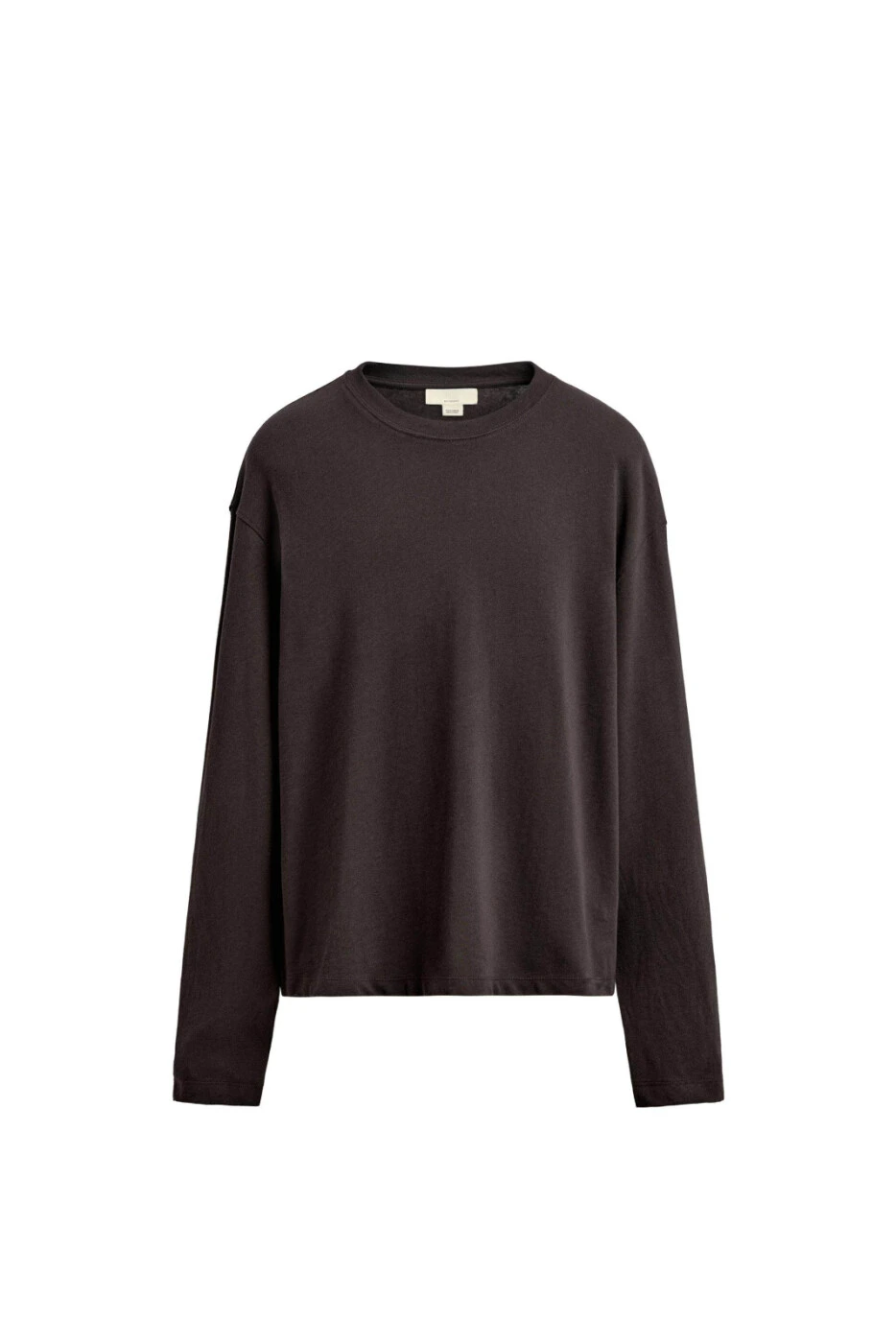 ZARA мужская свободная футболка из хлопка и льна с длинным рукавом в коричневом цвете картинка