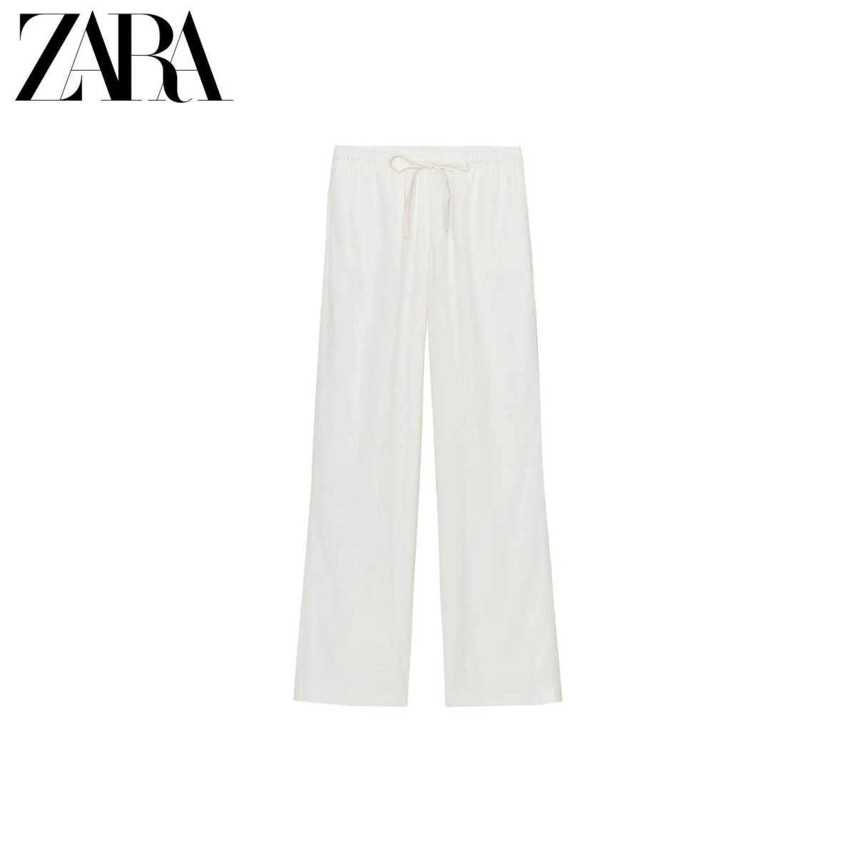ZARA женские прямые брюки средней посадки эластичный пояс черные картинка