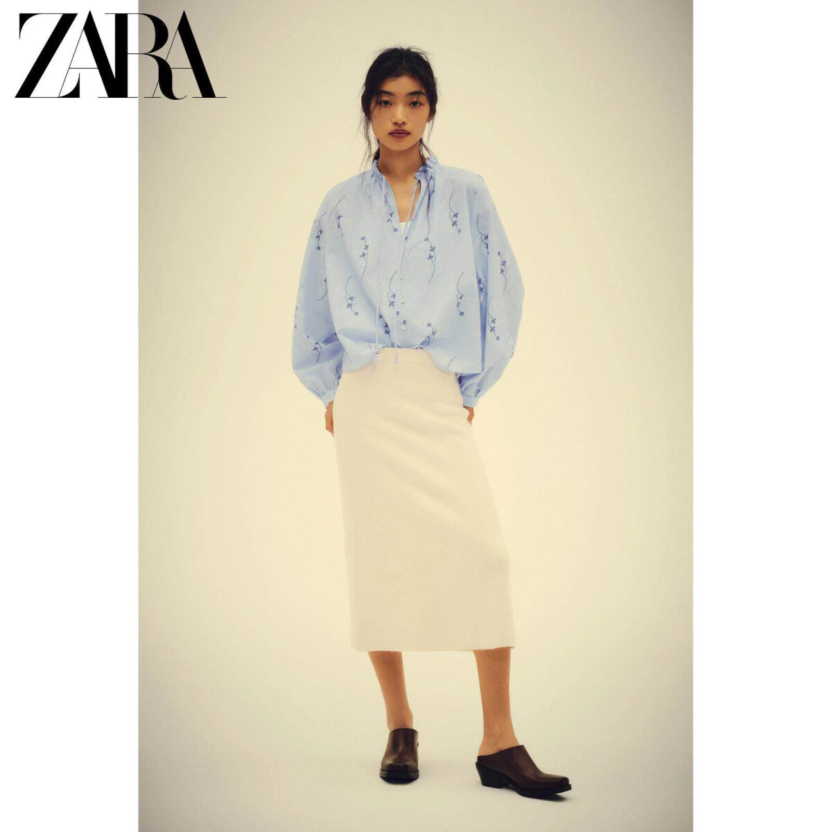 ZARA женская блузка с вышитым принтом и круглым вырезом картинка