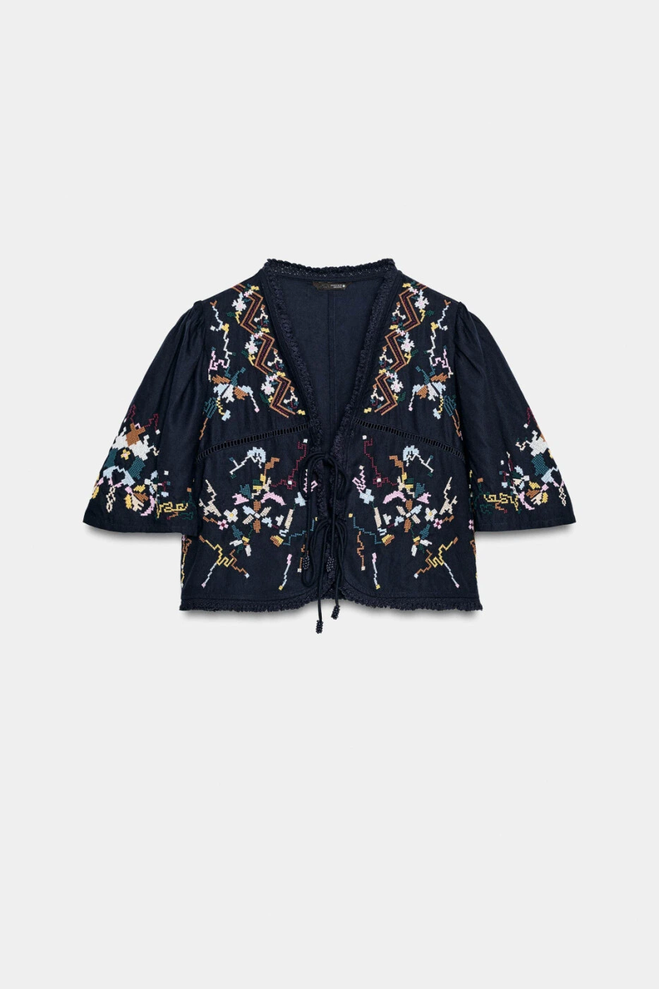 ZARA женская рубашка с V-вырезом и цветочной вышивкой из лайоселя картинка