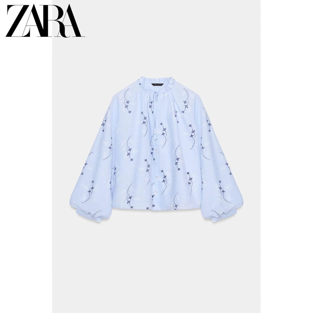 ZARA женская блузка с вышитым принтом и круглым вырезом картинка