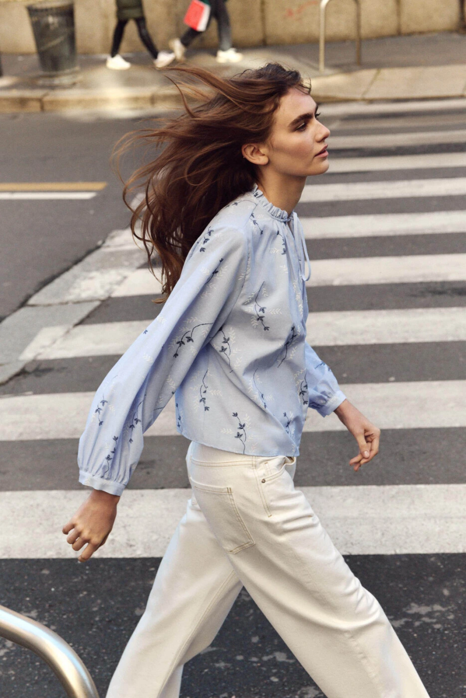 ZARA женская блузка с вышитым принтом и круглым вырезом картинка