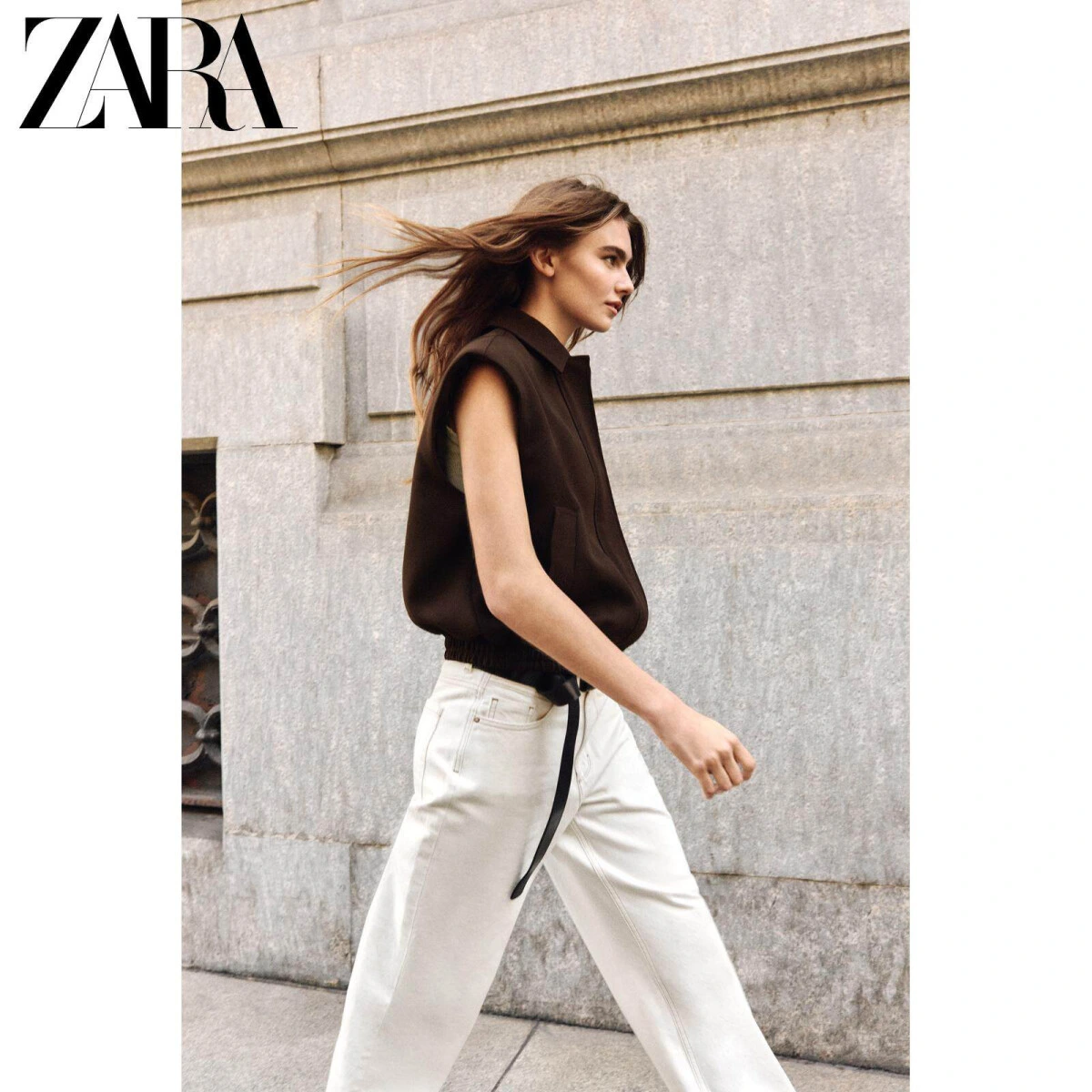 ZARA женский жилет без рукавов с отложным воротником и подплечниками картинка