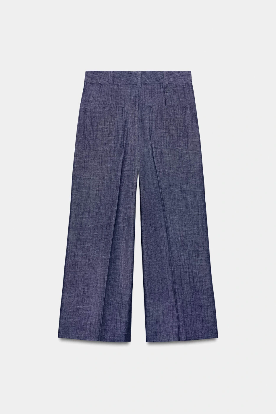 ZARA женские широкие брюки с высокой талией из вискозы и льна синие картинка