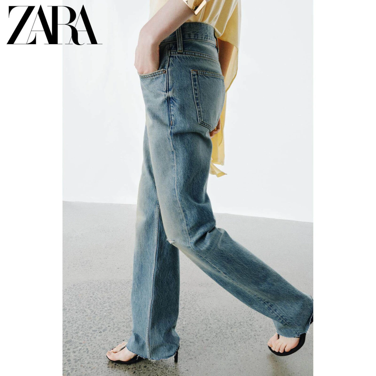 ZARA ZW женские джинсы средней посадки с эффектом стирки прямые картинка